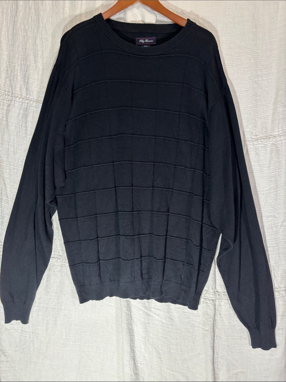 VTG Oleg Cassini Black Grid Textured Knit Sweater 2XLT Grandpacore Big&Tall EUC